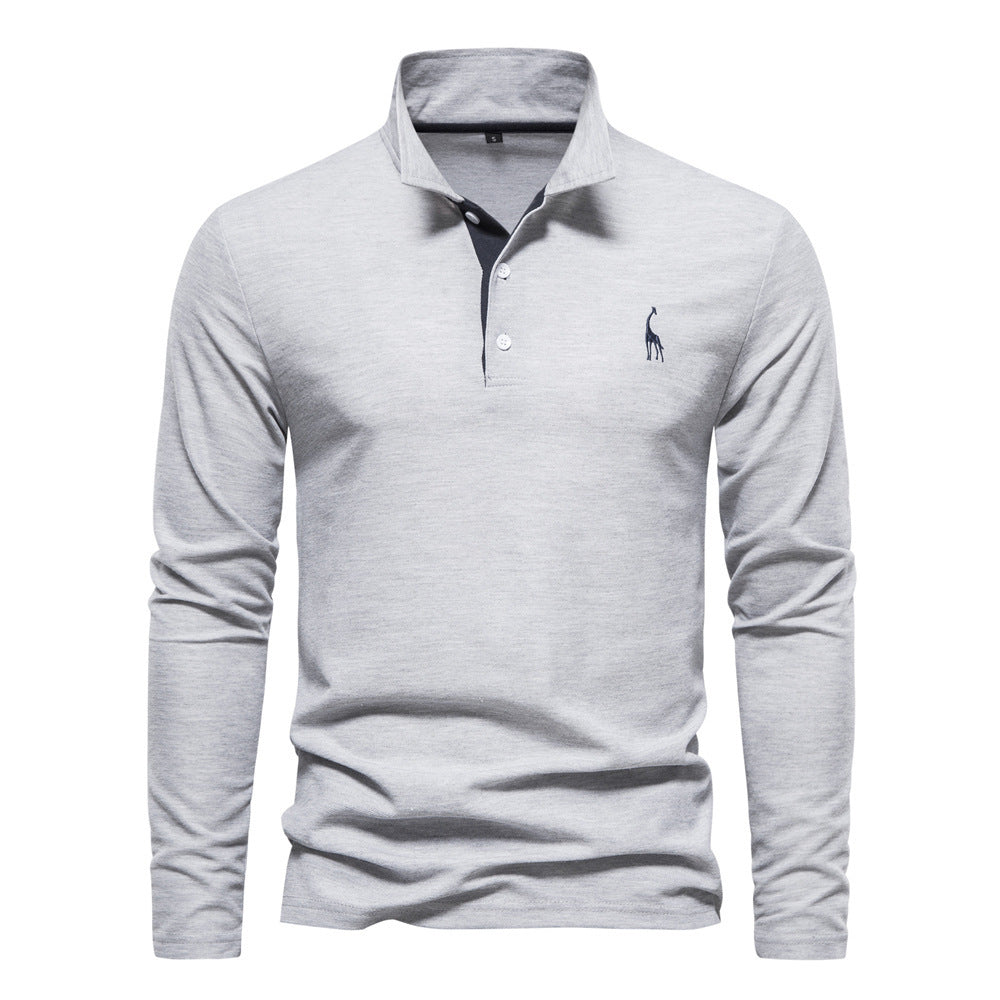 Men's Long Sleeve Polo Shirt Casual – Classic Leisure Style with Embroidered Logo