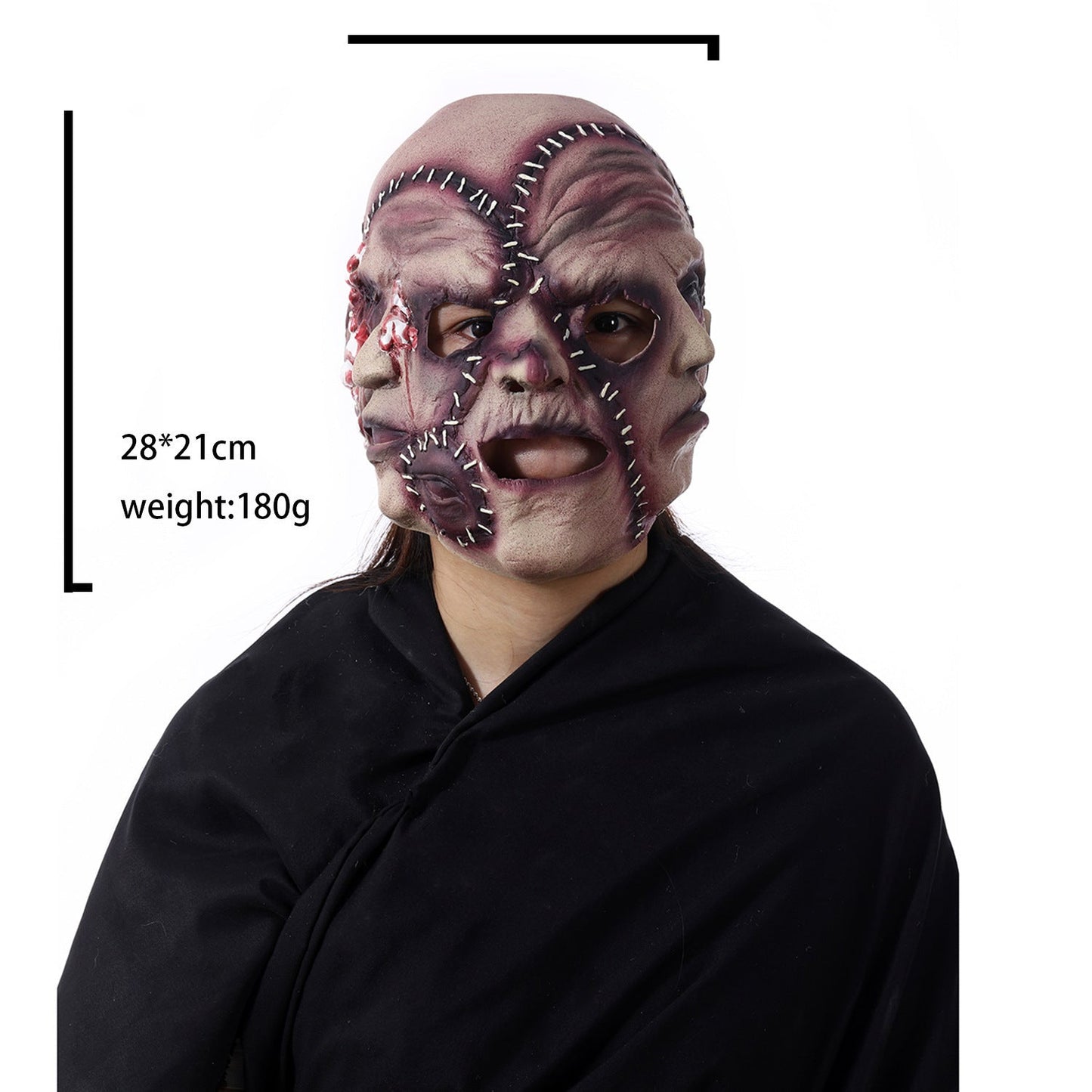 Halloween three-sided face mask for adults – creepy latex horror mask for costume & party