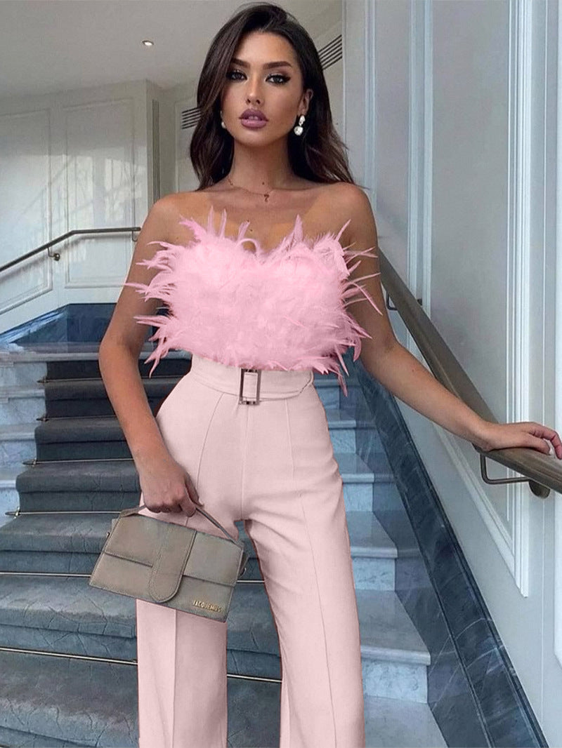Rebecca – Featherlight jumpsuit with tube top for parties