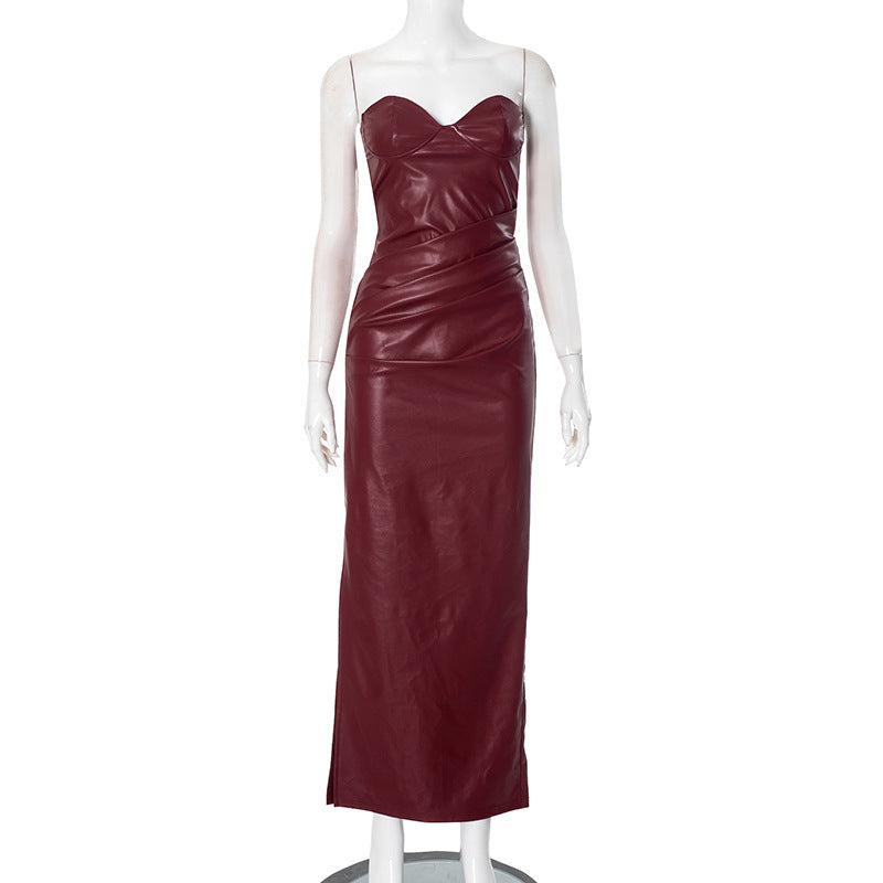 Tanya – Tight Women's Maxi Dress made of Vegan Leather