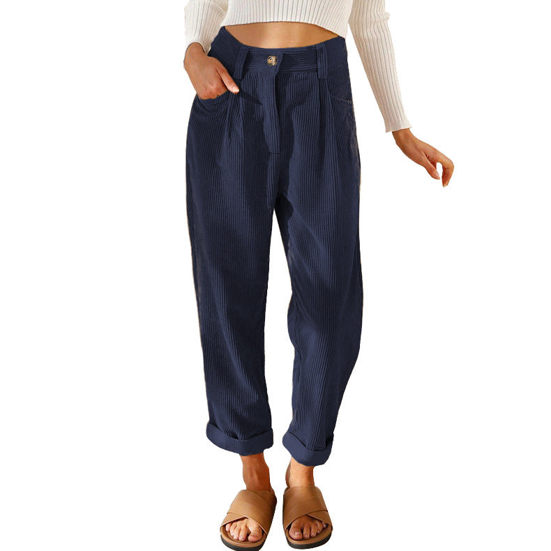 Jane – High-waisted casual corduroy pants with straight leg