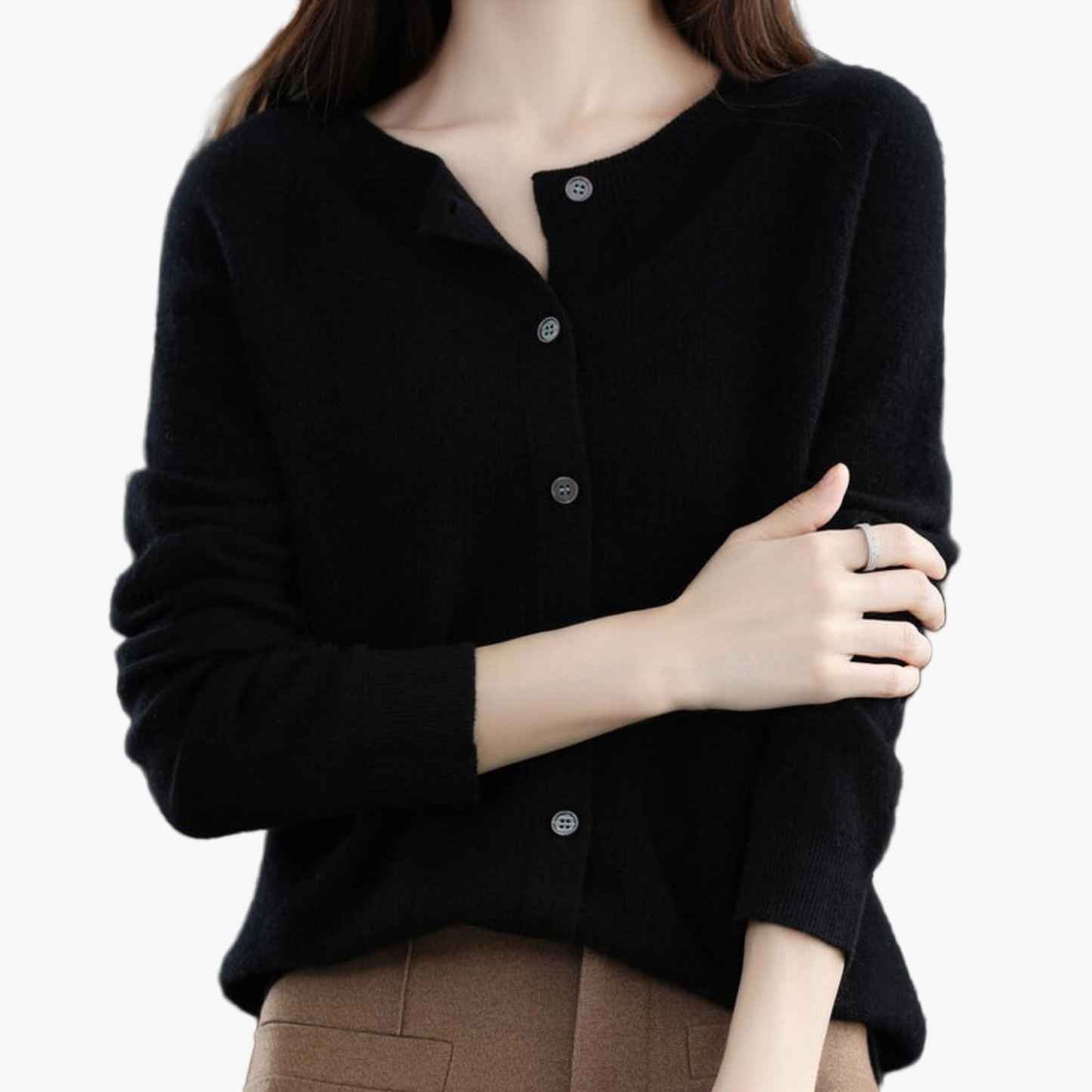 Damen Strickjacke mit Rundhalsausschnitt – Klassischer Cardigan für Alltag, Büro und Freizeit