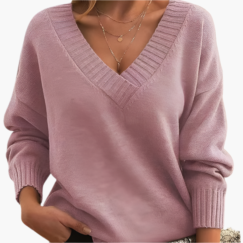 Women's Sweater with V-Neck – Elegant Knit Sweater for Office, Leisure & Winter