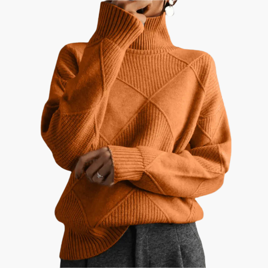 Damen Strickpullover mit Rautenmuster – Modischer Freizeit-Rollkragenpullover