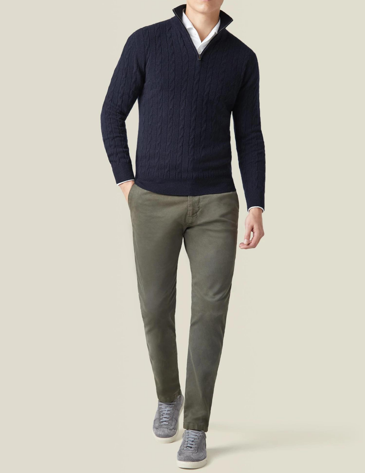 Herren Zopfmuster Pullover mit Reißverschluss – Eleganter Business & Freizeit Strick