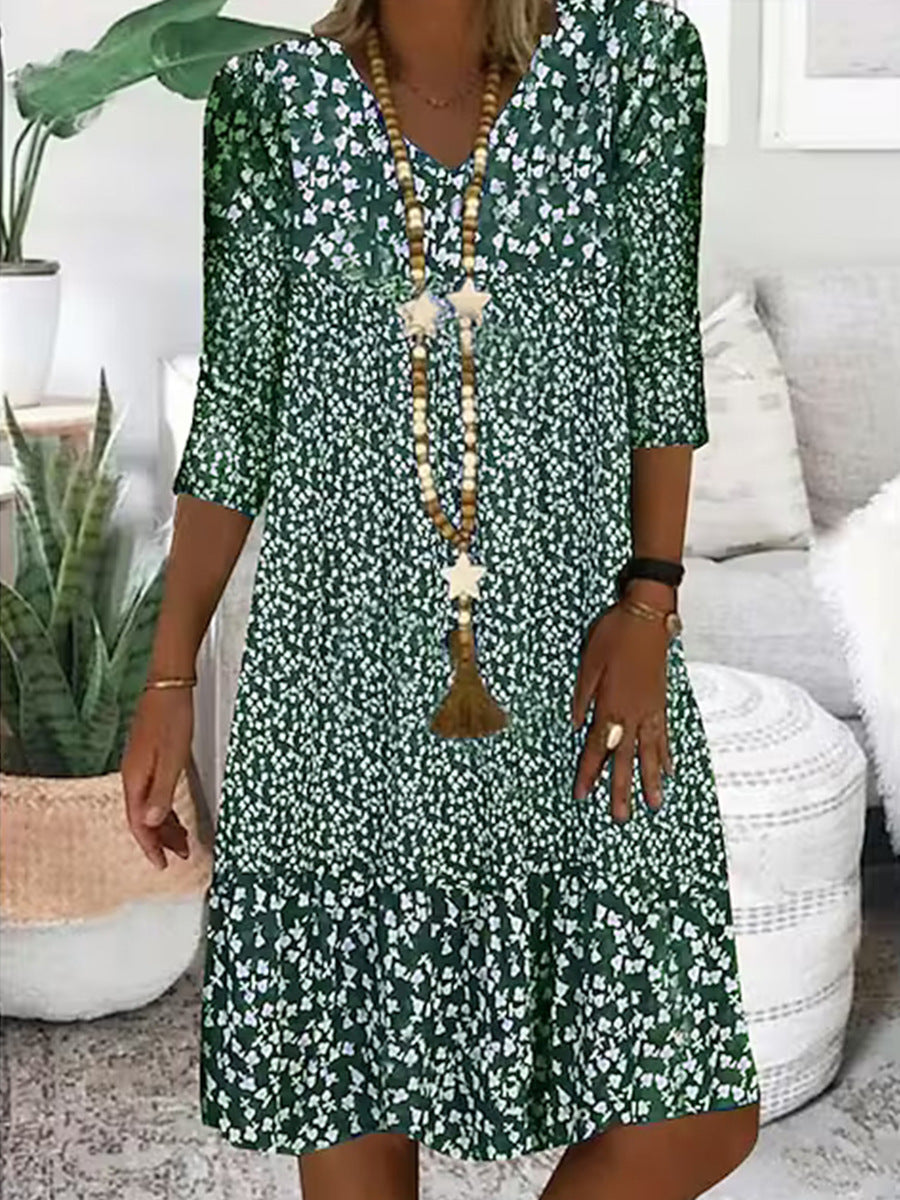 Samantha – Printed V-neck Midi Dress for Women