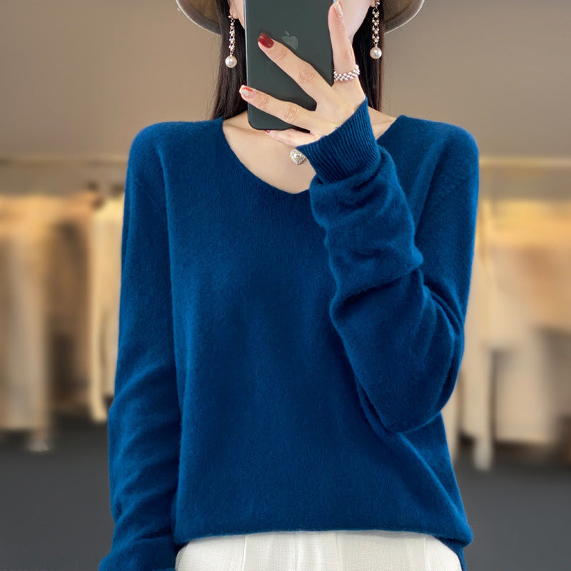 Clara – Lockere Damen-Wollpullover mit V-Ausschnitt für Herbst und Winter
