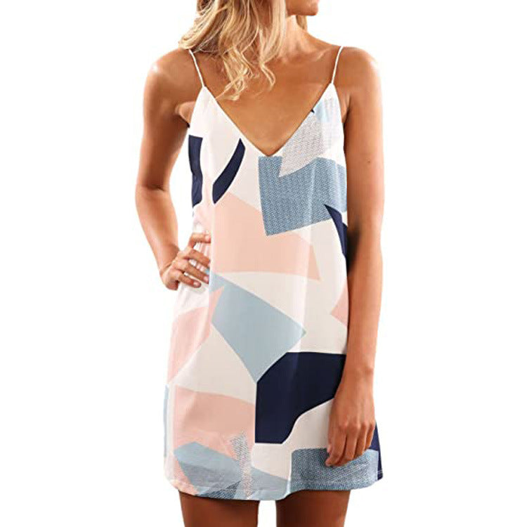 Diana – Kurzes Strandkleid mit Trägern und Boho-Print
