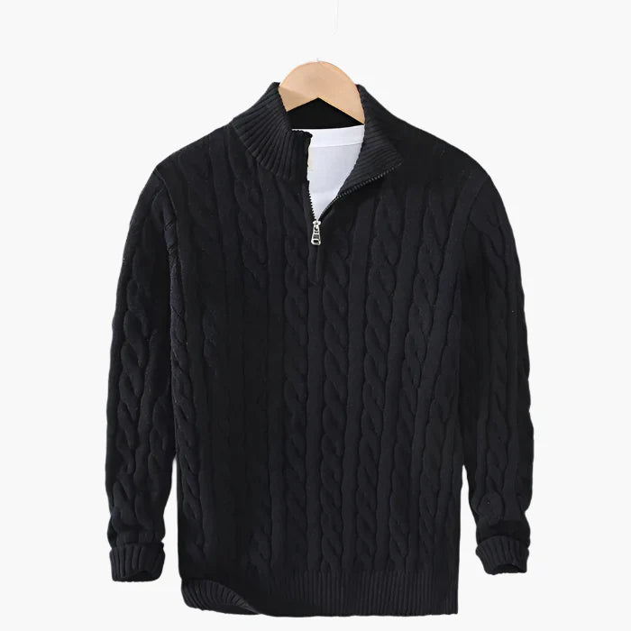 Herren Strickpullover mit Zopfmuster – Klassischer Halbreißverschluss, stilvoll und vielseitig für Alltag und Büro
