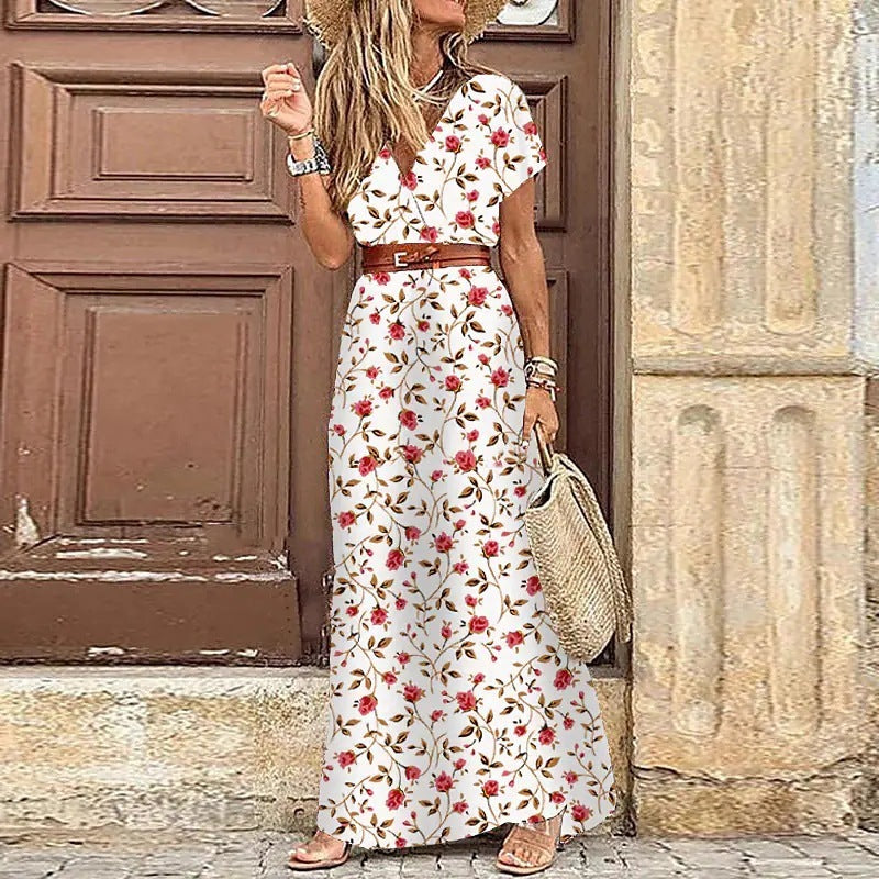 Barbara – V-neck floral dress in Simiya style