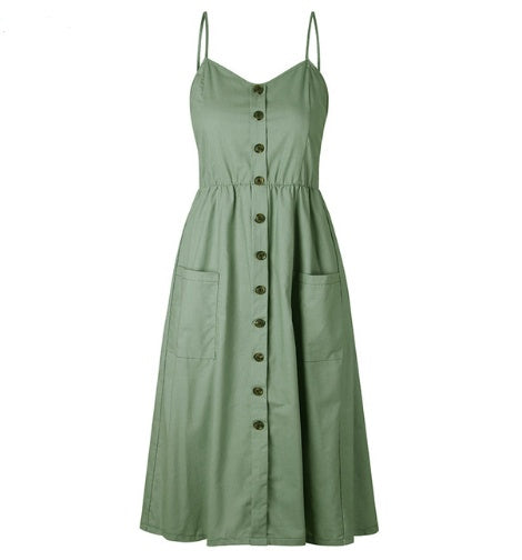 Alison – Sexy Träger Kleid mit Knopf und Taschen