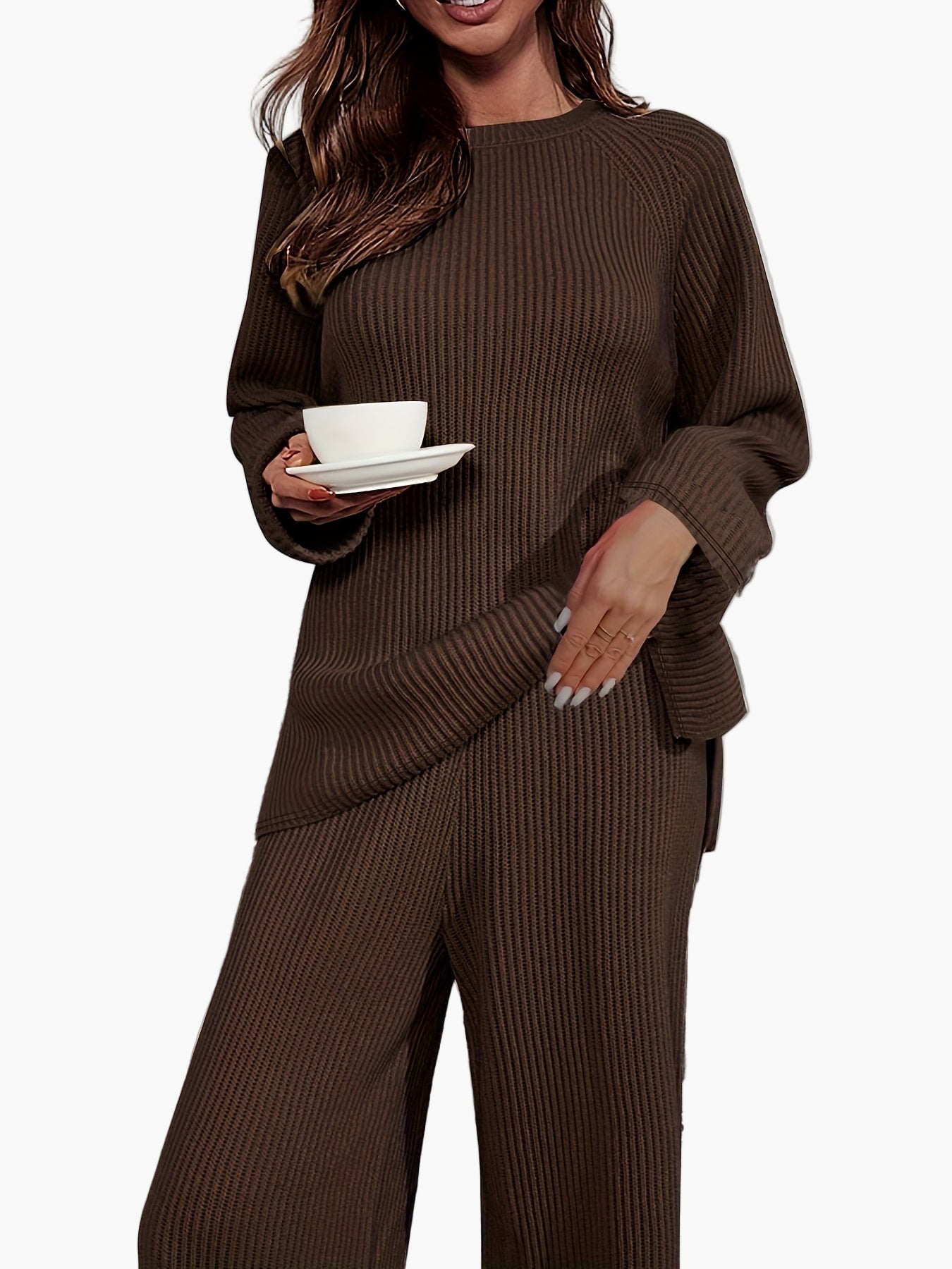 Damen Lounge Set Zweiteiler mit weitem Bein – Bequemes Freizeit Outfit für Zuhause und Alltag