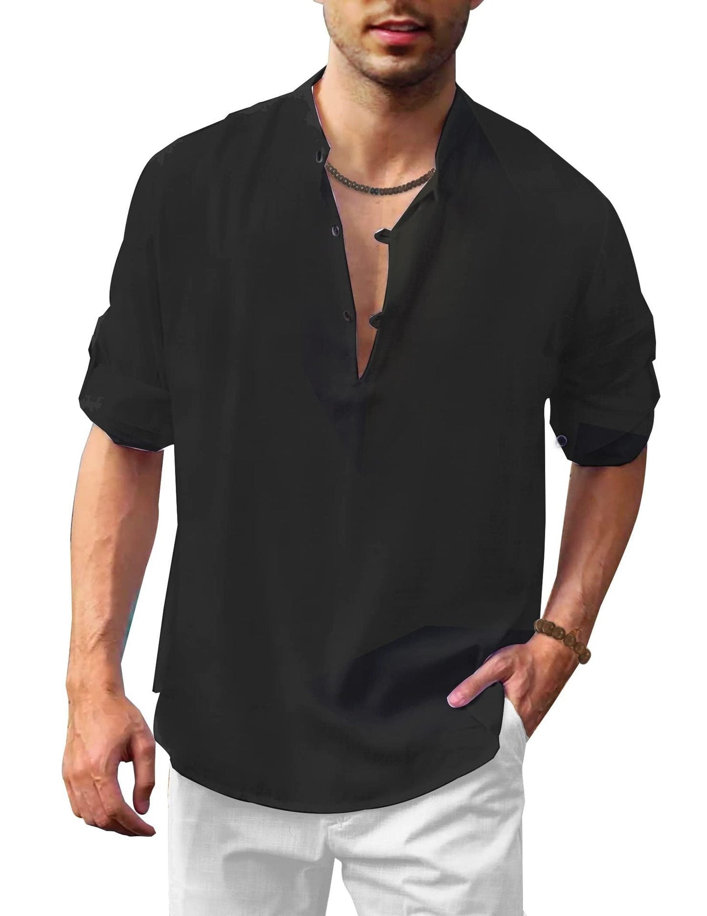 Herren Freizeit Henley Langarmshirt – Lockeres Strandhemd für Urlaub und Alltag