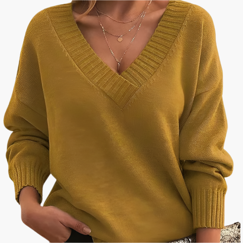 Women's Sweater with V-Neck – Elegant Knit Sweater for Office, Leisure & Winter