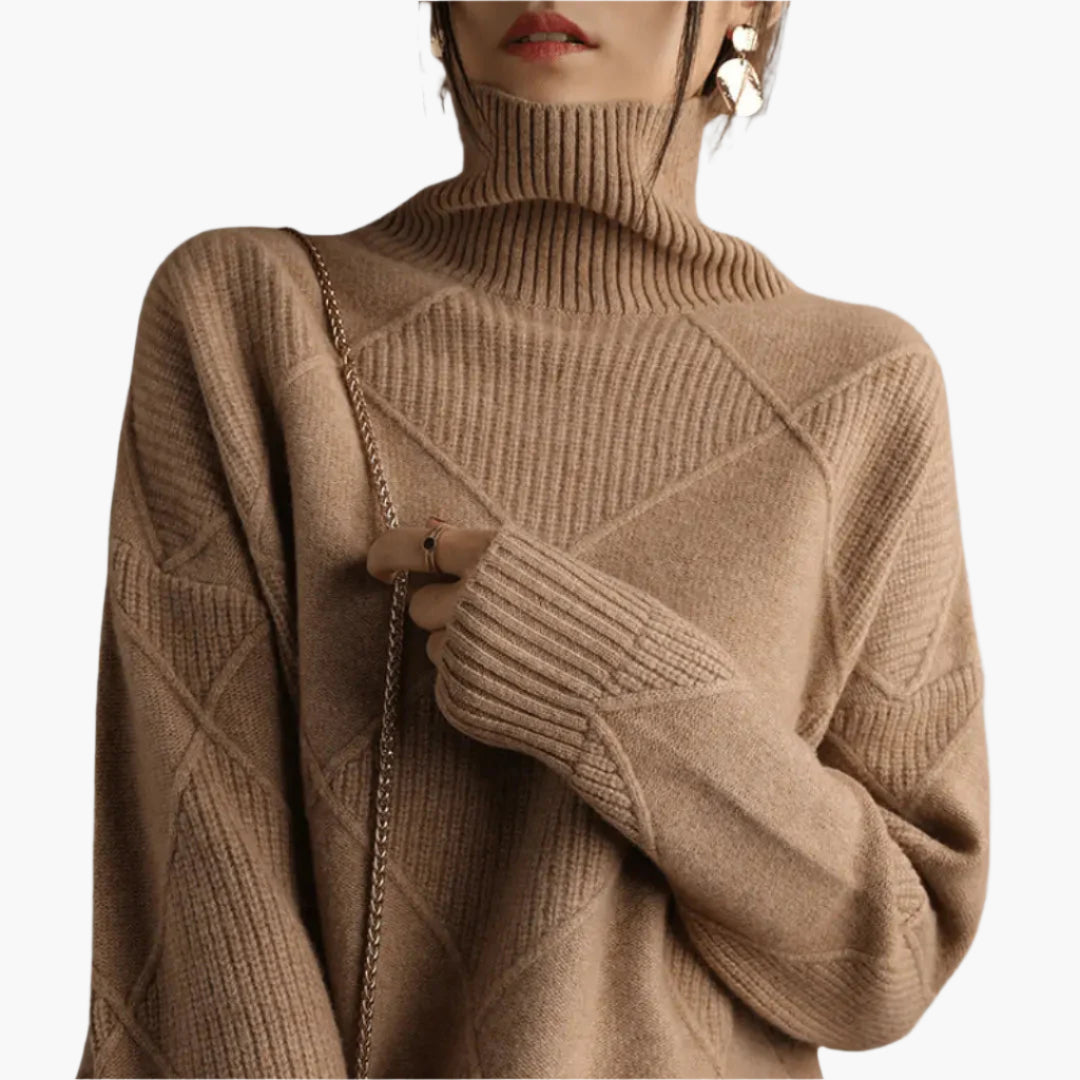 Damen Strickpullover mit Rautenmuster – Modischer Freizeit-Rollkragenpullover