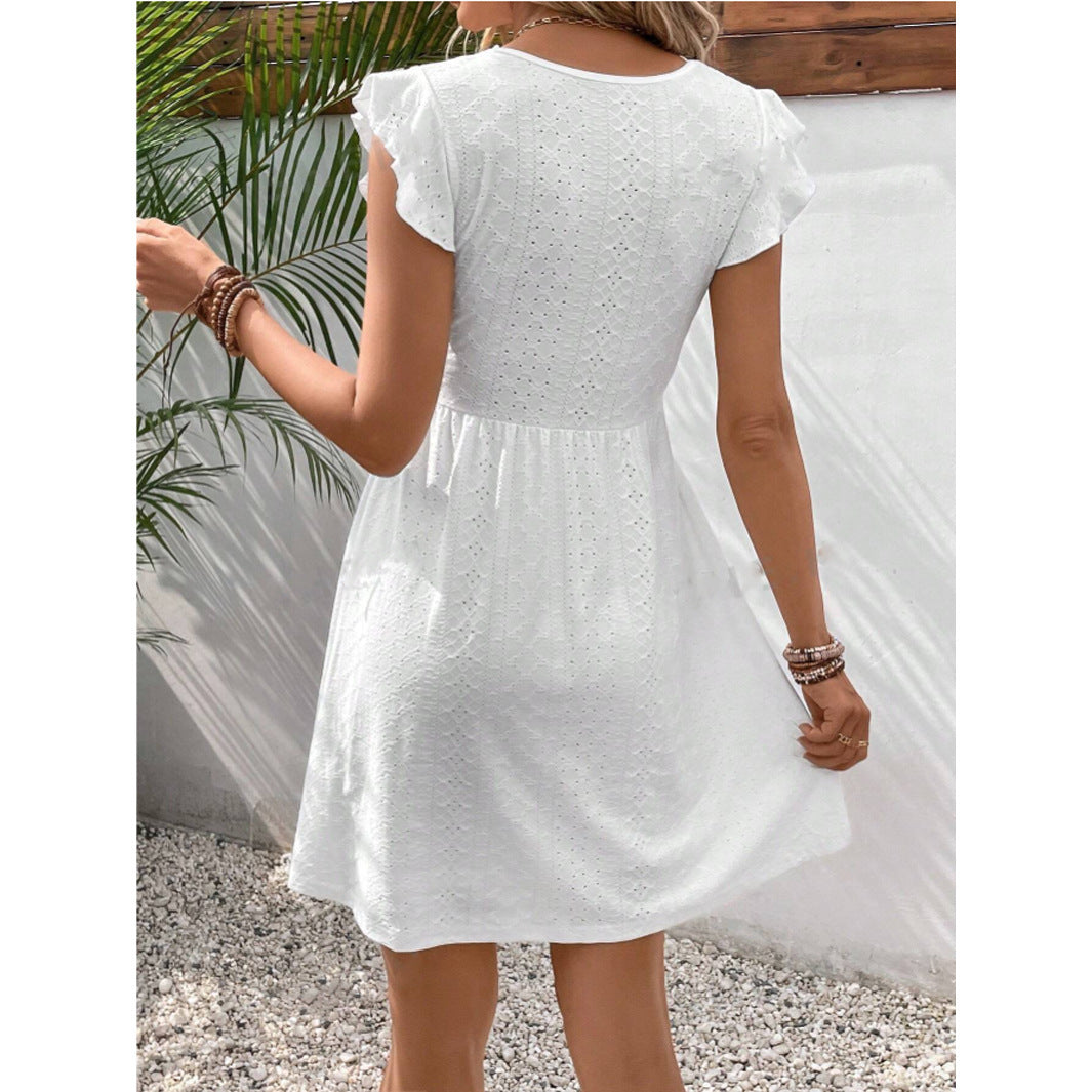 Sophie – Strick Jacquard Hohles Elastisches Durchsichtiges Spitzenkleid mit Schmetterlingsärmeln