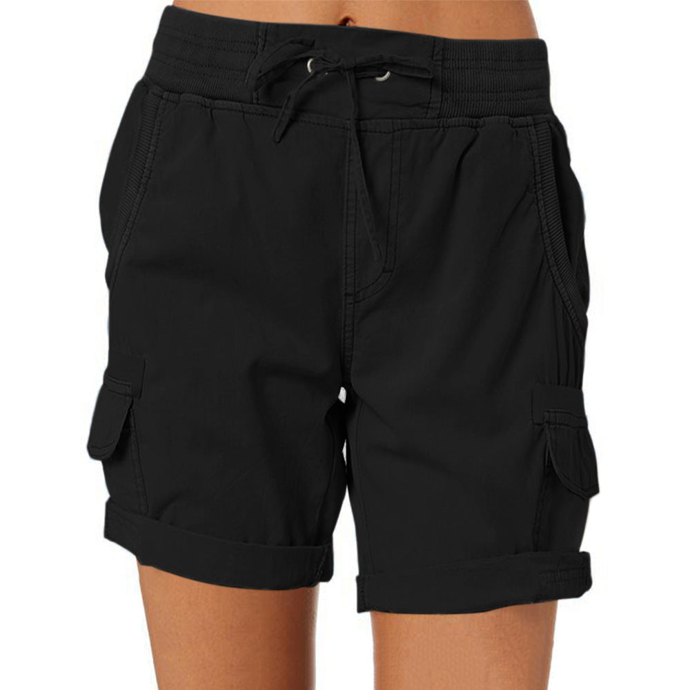 Damen Cargo Shorts Freizeit Sommer mit Kordelzug, Elastischem Bund und Taschen – Bequeme Outdoor & Casual Bermudashorts