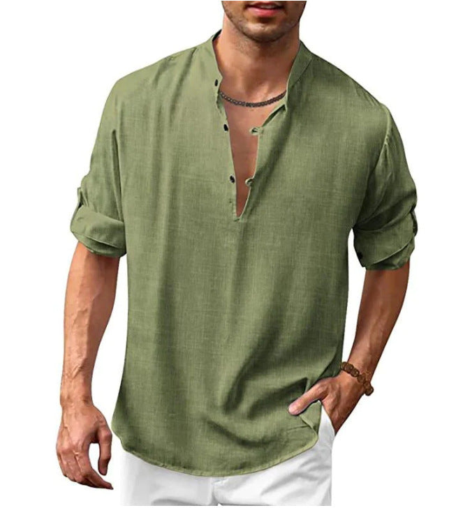 Herren Freizeit Henley Langarmshirt – Lockeres Strandhemd für Urlaub und Alltag