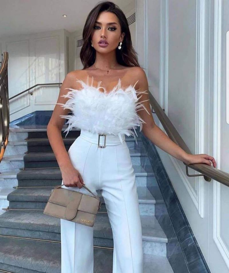 Rebecca – Featherlight jumpsuit with tube top for parties