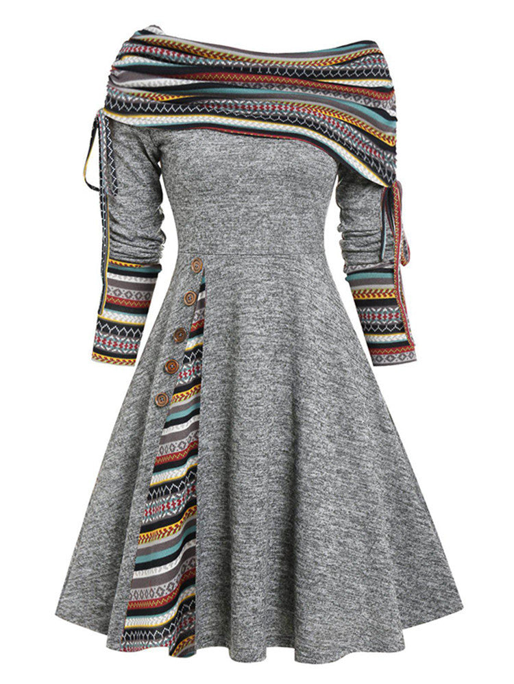 Zoe – Langärmliges, schwingendes Kleid mit einer Schulter für Damen