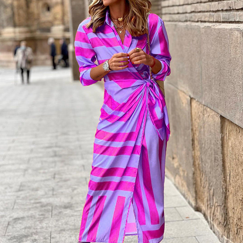 Trevor – Striped Dress with Lacing in European and American Style