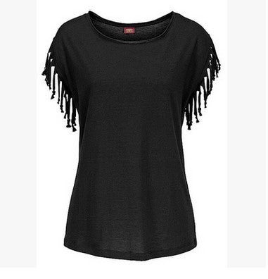 Lisa – Damen T-Shirt mit Rundhalsausschnitt und Fransen