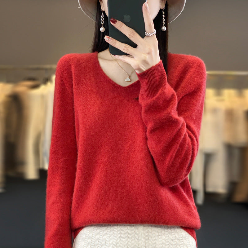 Clara – Lockere Damen-Wollpullover mit V-Ausschnitt für Herbst und Winter