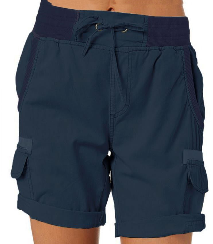 Damen Cargo Shorts Freizeit Sommer mit Kordelzug, Elastischem Bund und Taschen – Bequeme Outdoor & Casual Bermudashorts