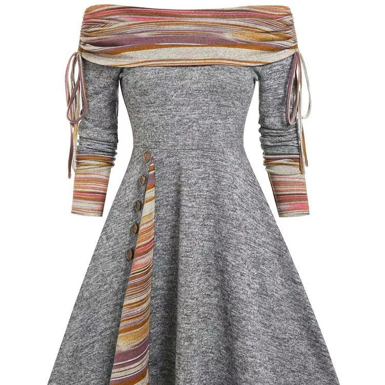 Zoe – Langärmliges, schwingendes Kleid mit einer Schulter für Damen