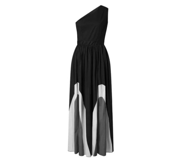 Georgina – Maxi dress without straps with contrasting colors