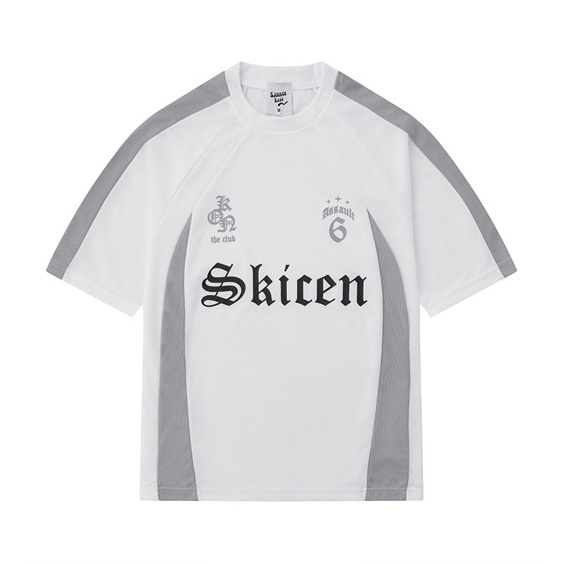 Herren Hip Hop Streetwear T-Shirt mit Letter Print und Kontraststreifen – Urban Style Kurzarmshirt