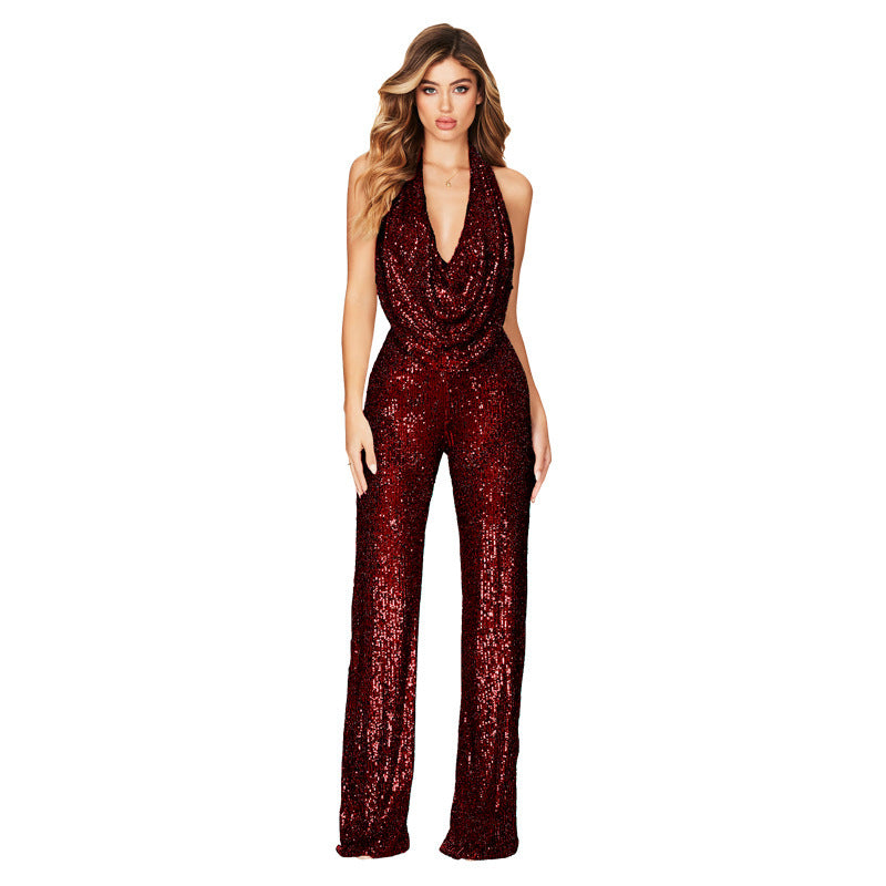 Linda – Sleeveless Halter Jumpsuit with Sequins
