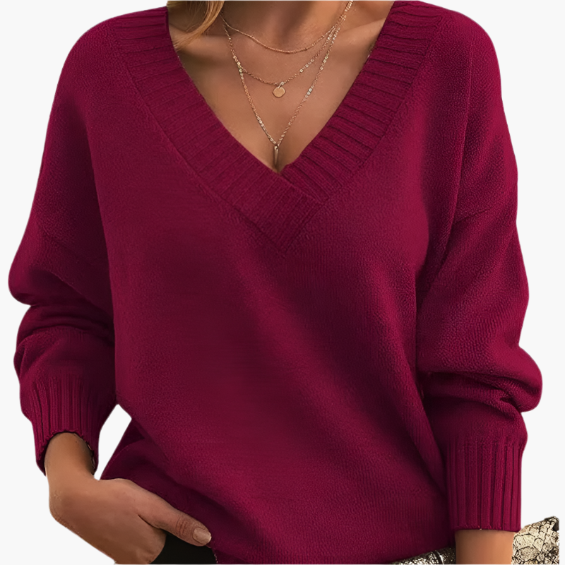 Women's Sweater with V-Neck – Elegant Knit Sweater for Office, Leisure & Winter