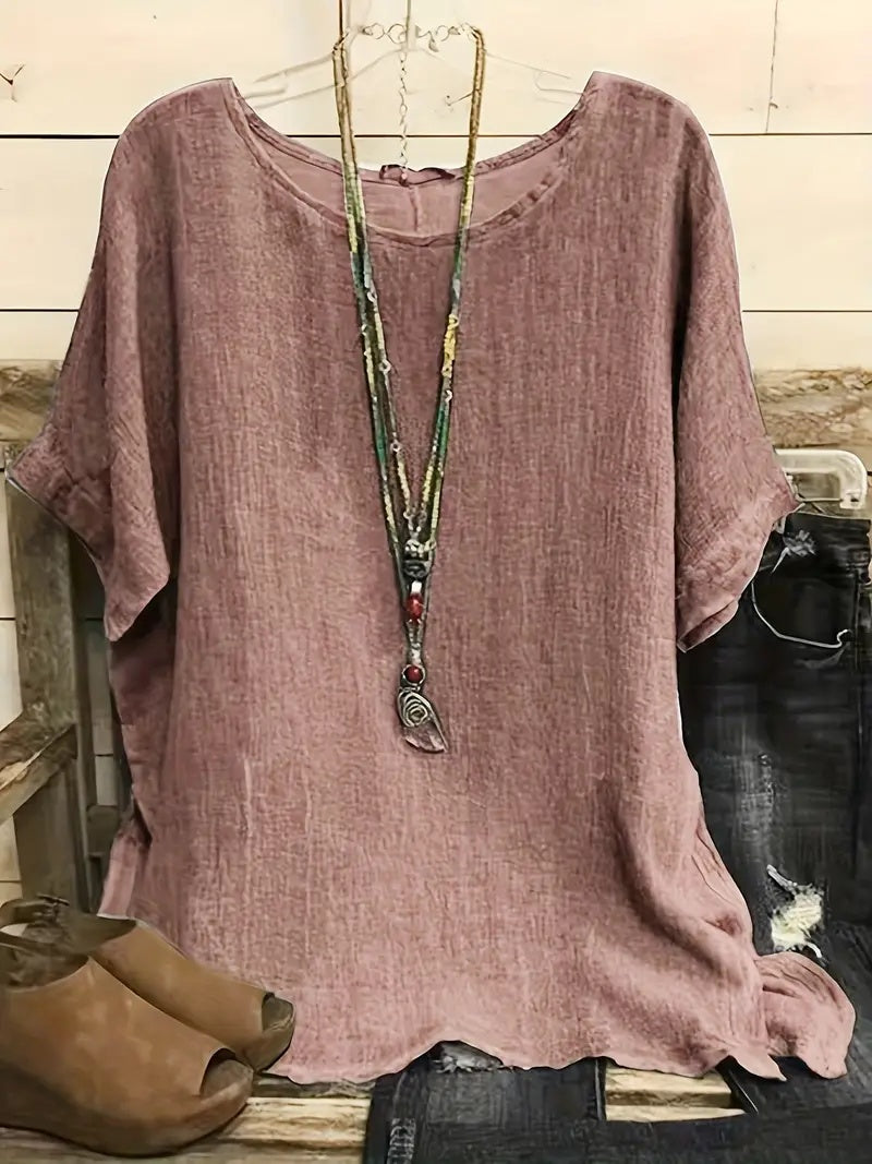 Lucy – Lässige Damenblusen mit 3/4-Ärmeln in einfarbigem Design
