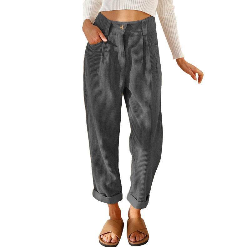 Jane – High-waisted casual corduroy pants with straight leg
