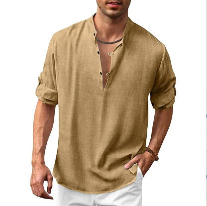 Herren Freizeit Henley Langarmshirt – Lockeres Strandhemd für Urlaub und Alltag