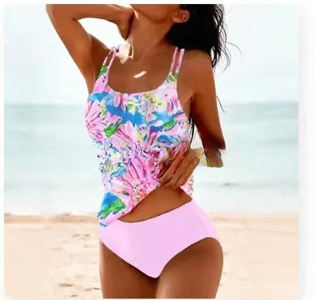 Esme – Retro Hochtaillierter Bikini mit Stranddruck
