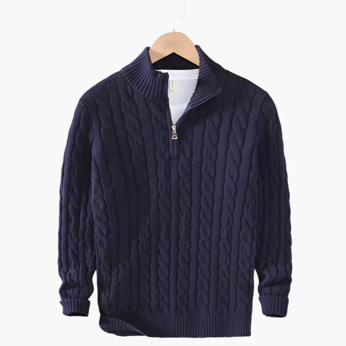 Herren Strickpullover mit Zopfmuster – Klassischer Halbreißverschluss, stilvoll und vielseitig für Alltag und Büro