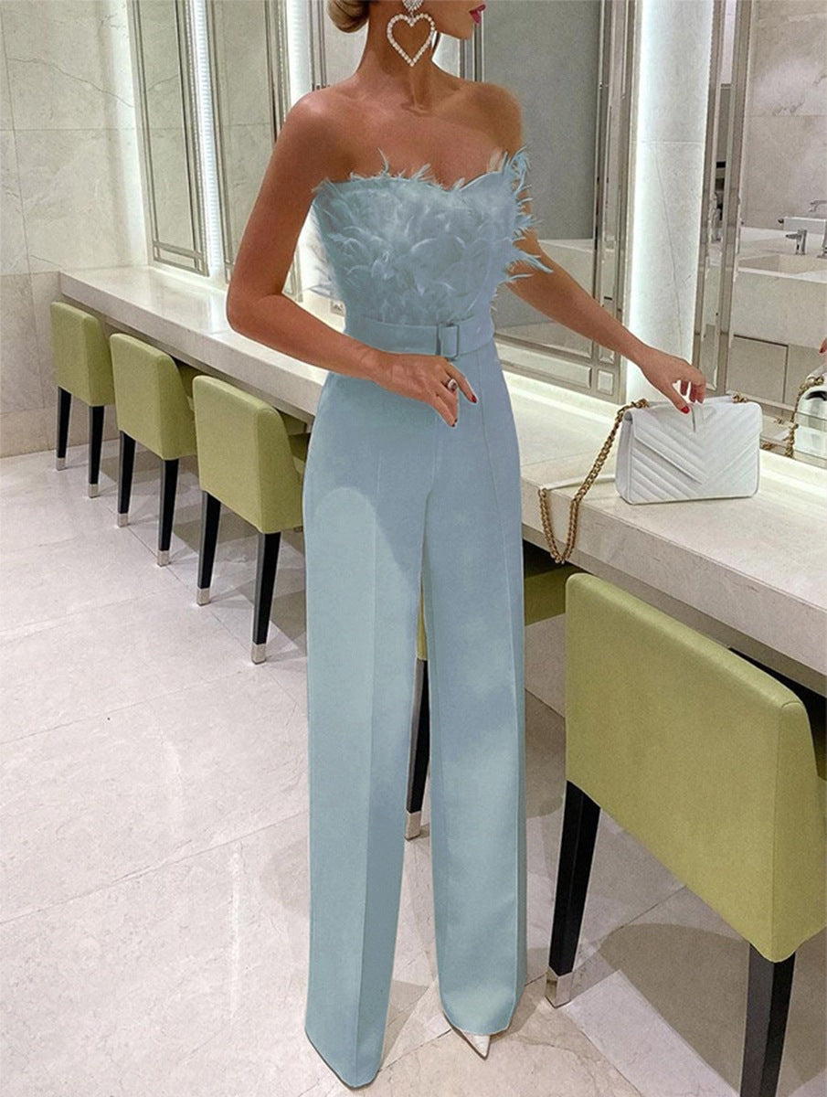 Rebecca – Featherlight jumpsuit with tube top for parties