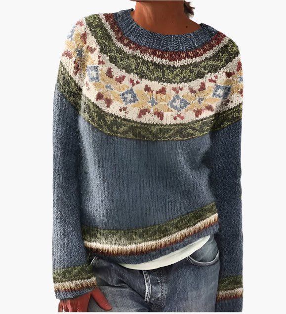 Women's Retro Sweater with Crew Neck – Comfortable Knit Sweater in Vintage Style for Autumn