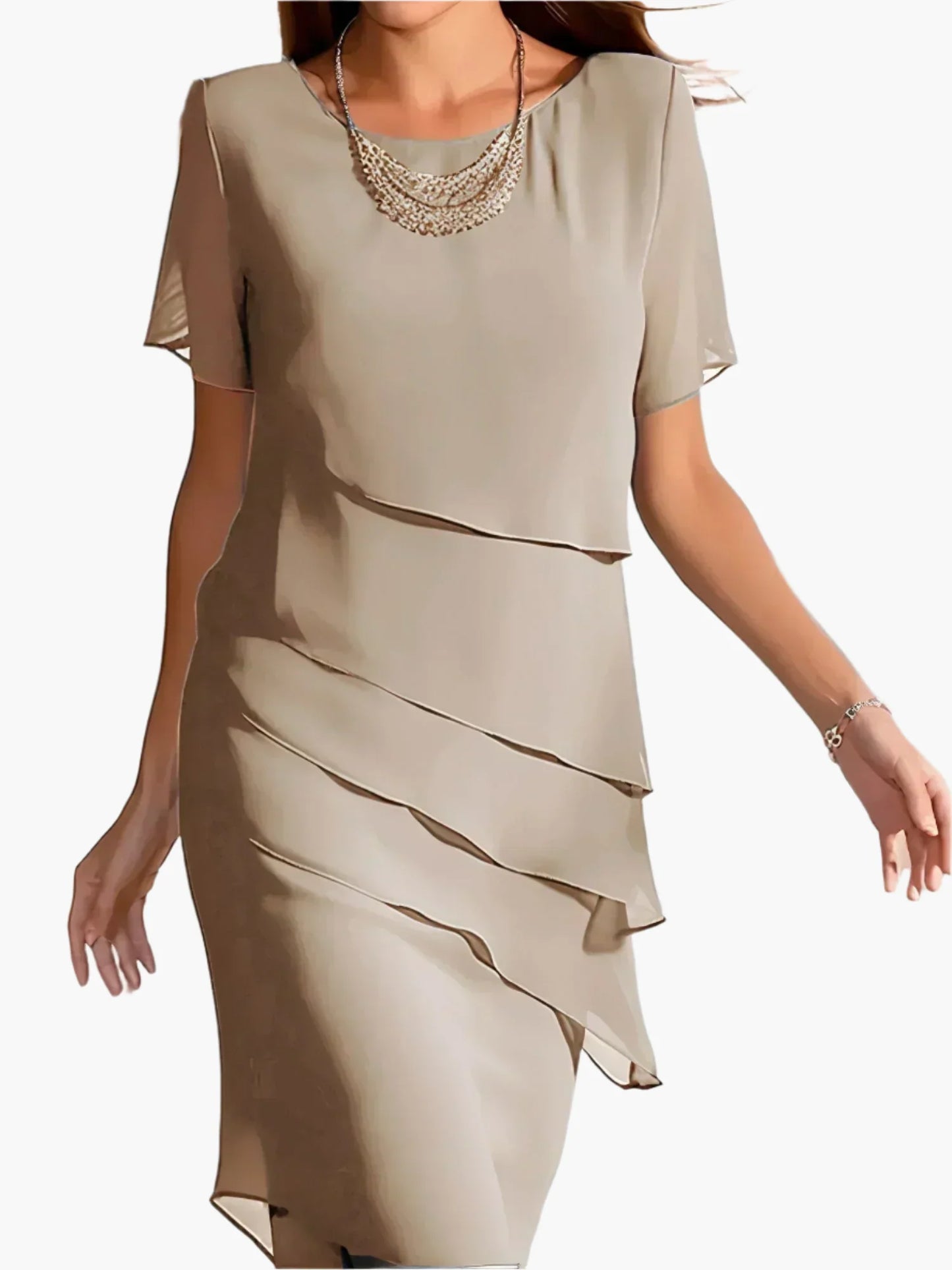 Damen Elegantes Chiffon Abendkleid mit Stufen-Design – Festliches Cocktailkleid für besondere Anlässe
