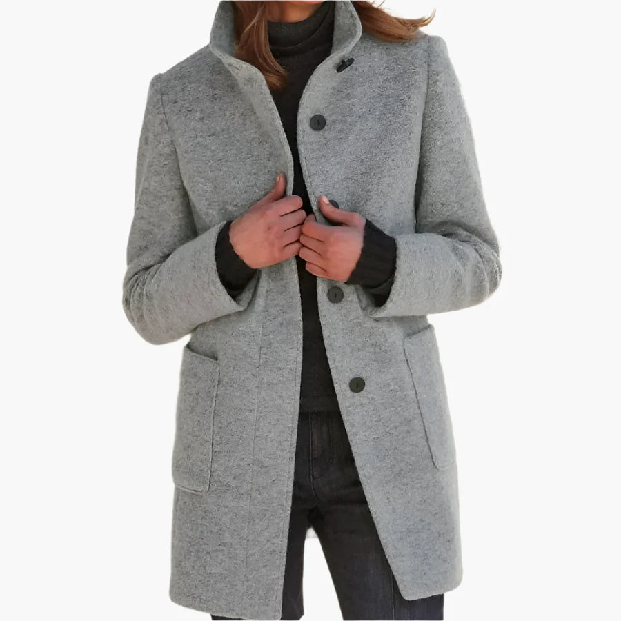 Damen Eleganter Mantel mit Stehkragen – Stilvoller Übergangsmantel für Alltag und besondere Anlässe