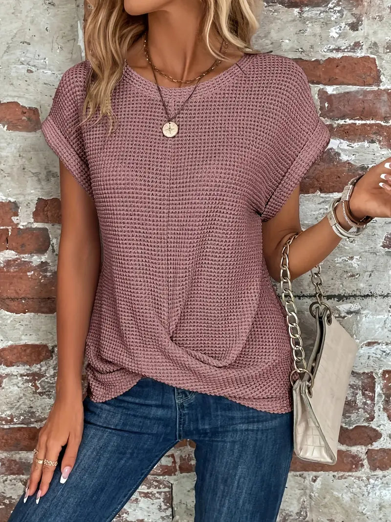 Karen – Schlichte Damen-T-Shirt mit Fledermausärmeln und Wickeloptik