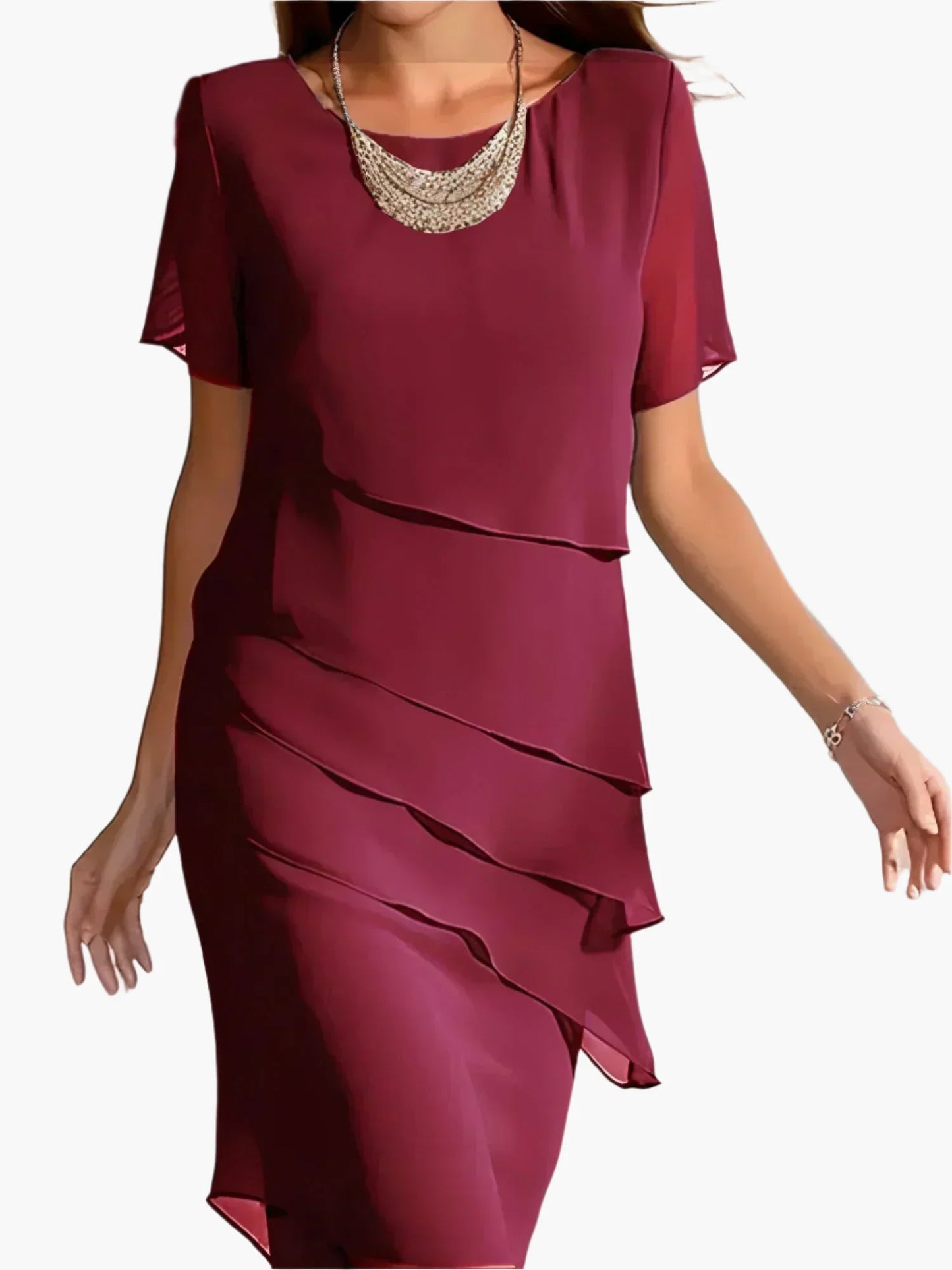Damen Elegantes Chiffon Abendkleid mit Stufen-Design – Festliches Cocktailkleid für besondere Anlässe