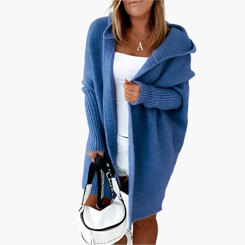 Damen Strickjacke mit Kapuze – Kuscheliger Oversize Cardigan für Herbst und Winter, modisches Freizeit-Outfit