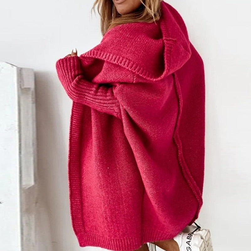 Damen Strickjacke mit Kapuze – Kuscheliger Oversize Cardigan für Herbst und Winter, modisches Freizeit-Outfit