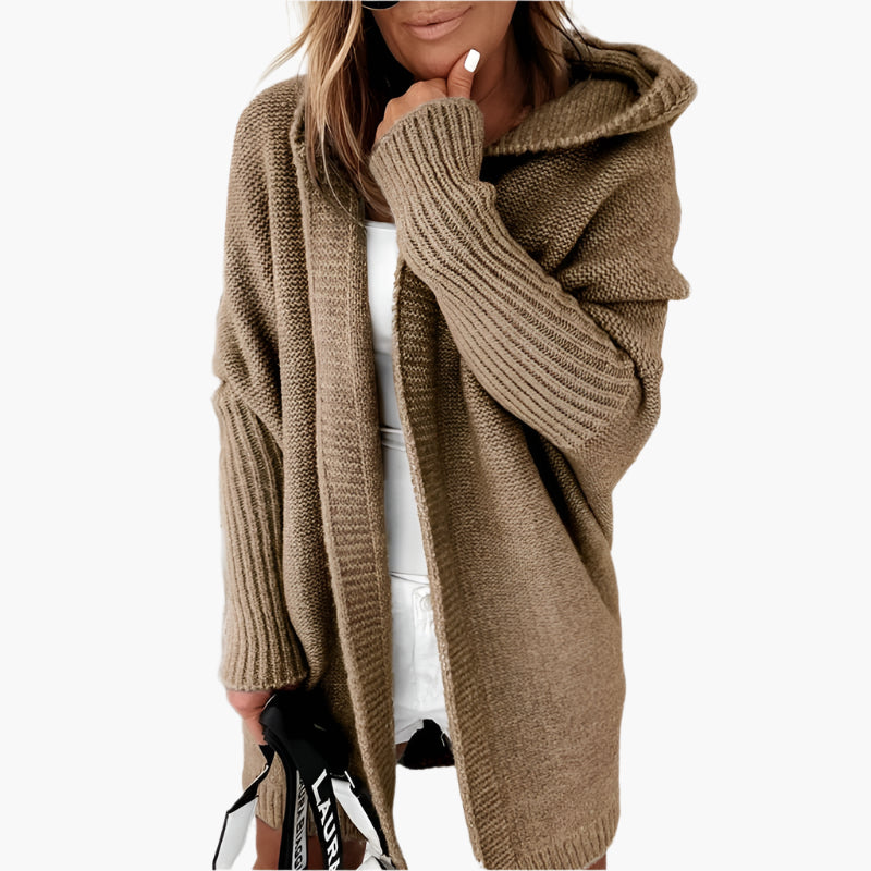 Damen Strickjacke mit Kapuze – Kuscheliger Oversize Cardigan für Herbst und Winter, modisches Freizeit-Outfit
