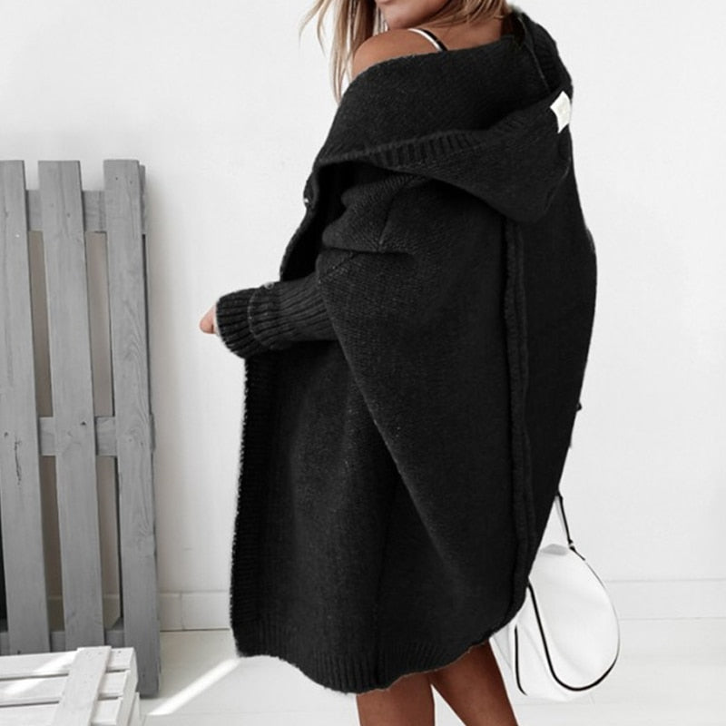 Damen Strickjacke mit Kapuze – Kuscheliger Oversize Cardigan für Herbst und Winter, modisches Freizeit-Outfit