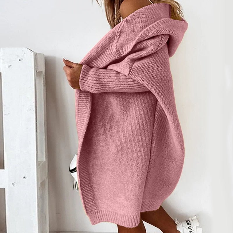 Damen Strickjacke mit Kapuze – Kuscheliger Oversize Cardigan für Herbst und Winter, modisches Freizeit-Outfit