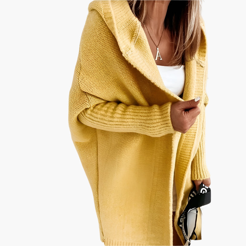 Damen Strickjacke mit Kapuze – Kuscheliger Oversize Cardigan für Herbst und Winter, modisches Freizeit-Outfit